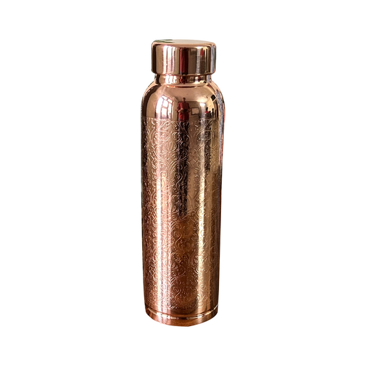 Vasudhare 100% Pure Copper Water Bottle with Engraved Design | BPA-Free Material with Antimicrobial Properties | Leak Proof and Rust Proof Bottle | 1 Litre Copper Bottle (1000ml)