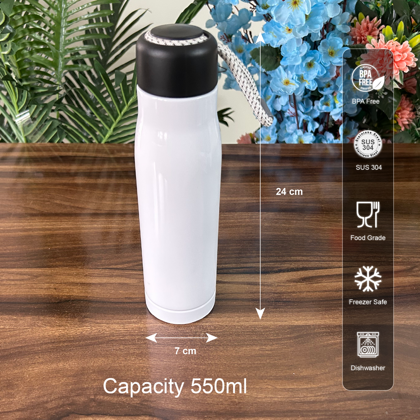 Vaccum Insulated Stainless Steel Thermosteel Water Bottle (White)