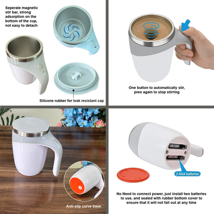 Automatic Magnetic Self Stirring Portable Coffee Mug with Lid (White)