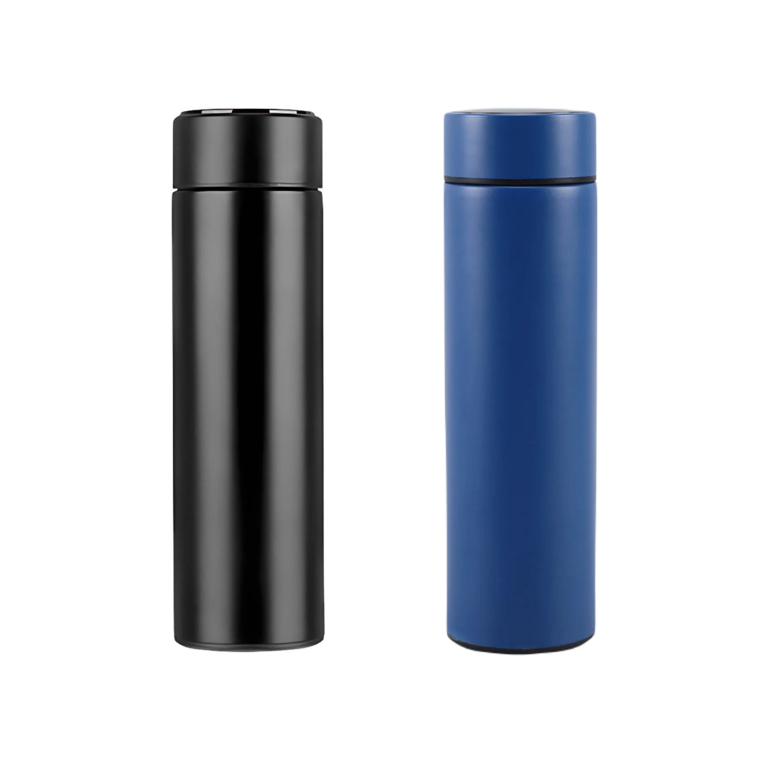 Smart Water Bottle with LED Temperature Display | Double Wall Vacuum Insulated Stainless Steel Flask - Combo of 2 (Black/Blue)